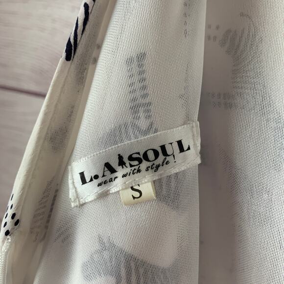 LA Soul White Sleeveless Dress with Navy Blue Zebras Short A-Line Size Small - Picture 9 of 16